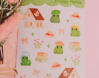 Froggy Homes Sticker Sheet, Frog Stickers, Cute Stationary, Froggy Sticker Sheets, Kawaii Planner Stickers, Cute Stickers