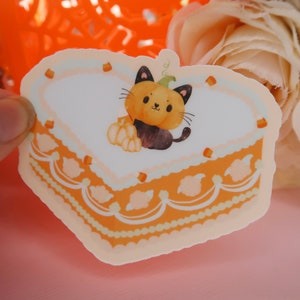 Kawaii Halloween Kuchen Aufkleber, süße Katze Gestanzter Aufkleber, Planer Aufkleber, wasserfester Vinyl Aufkleber, süßer Kürbis Aufkleber