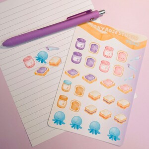 Peanut Butter And Jelly Sticker, PB & J Kawaii Sandwiches Sticker Sheet Deco, Jelley Fish Sea Food Sticker Pack, Food Lover Stickers Gifts