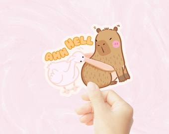Cute Capybara Waterproof Vinyl Sticker, Ahh Hell Die Cut Sticker, Kawaii Die Cut Stickers, Cute Planner Stickers