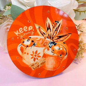 ladybug coaster, keep going coaster, motivational coaster, ladybug drink mat, ladybug accessories, ladybug drinks coaster
