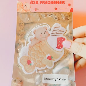 Cute Strawberry and Cream Air Fresheners, Hanging Air Fresheners, Car Air Fresheners, Hanging Car Diffuser, Room Air Freshener, Kawaii Bear