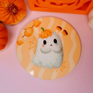 Sad Ghost Halloween Coaster, Ghost Coaster, Ghost Glass Tea Coffee Mug Coasters, Kawaii Ghost Coaster