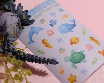 Kawaii Ocean Life Sticker Sheet, Waterproof Planner Stickers