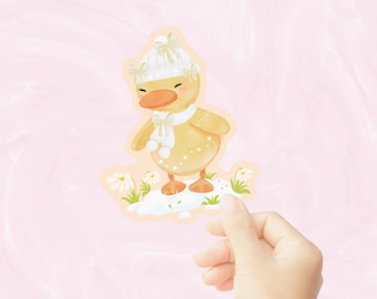 Niedlicher Frühlings Entenkranker, niedliche Ente, wasserdichter Vinylaufkleber, niedlicher Aufkleber, niedlicher gestanzter Aufkleber, Planeraufkleber, Kawaii Entenaufkleber