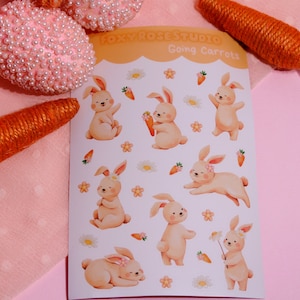 Going Carrots Sticker Sheet, Cute Easter Stationary, Kawaii Planner Sticker, Cute Rabbit Stickers, Bunny Sticker Sheet, Easter Stickers
