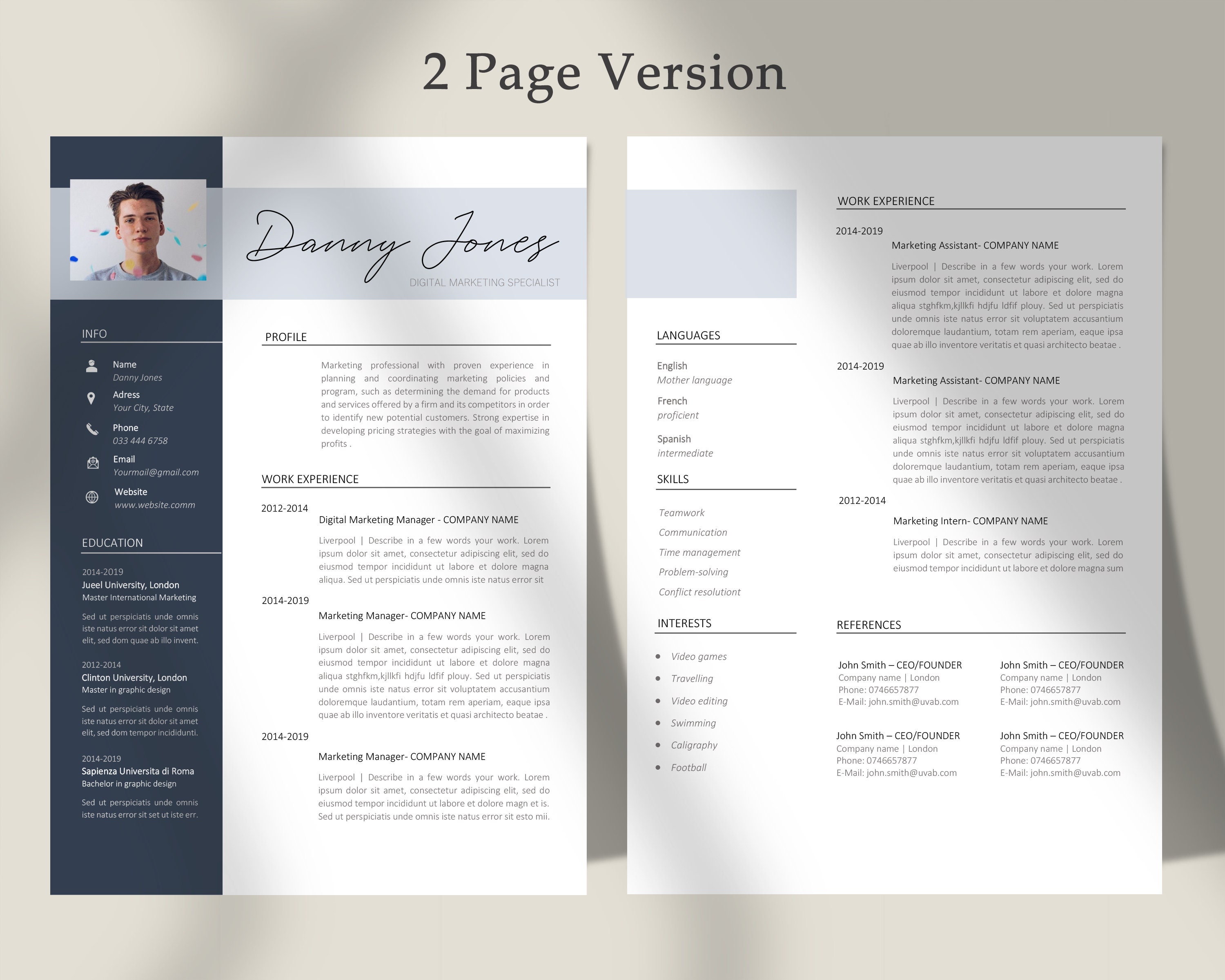 CV Template With Photo, Resume Template With Photo Etsy, CV Template