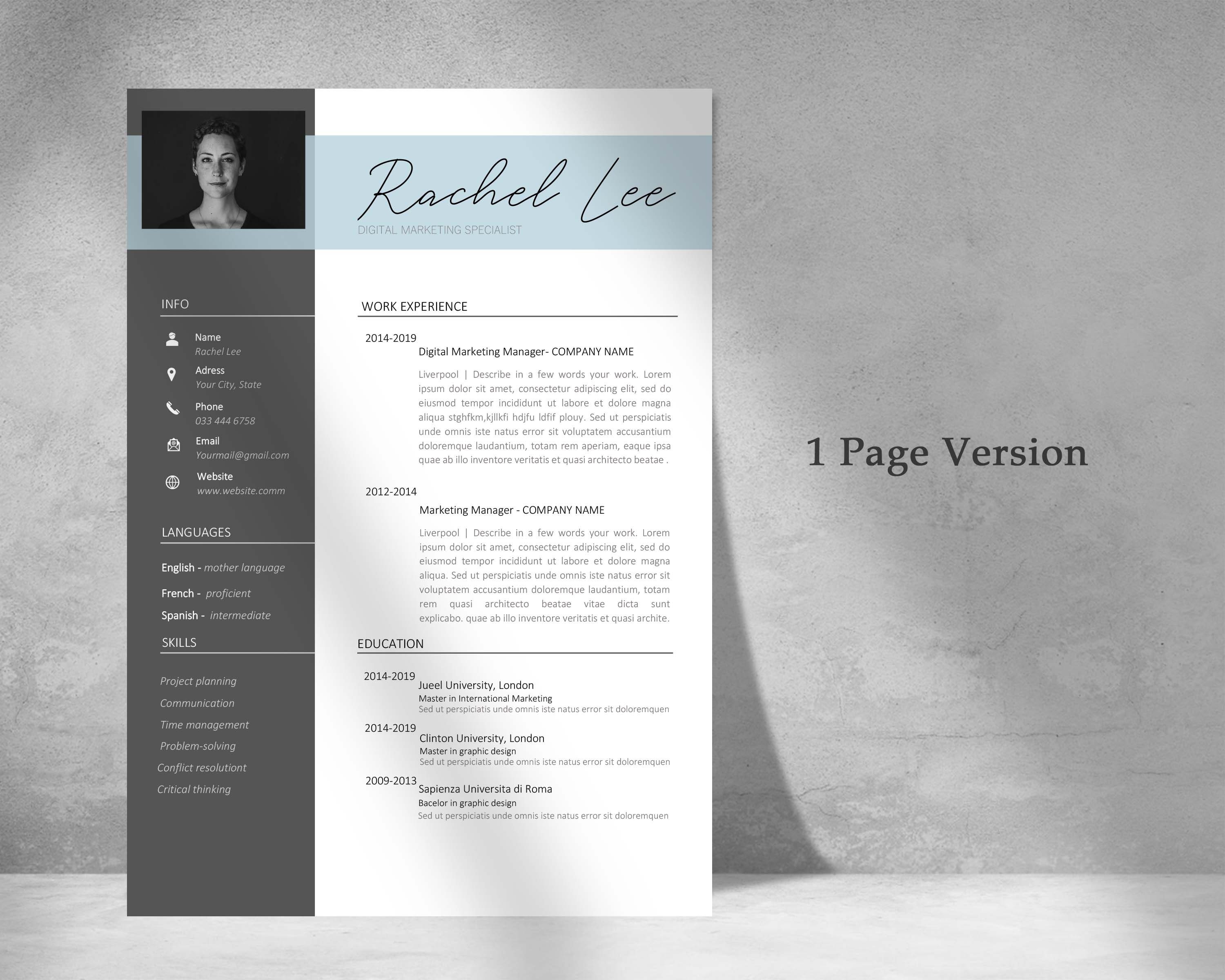 CV Template With Photo, Resume Template With Photo, CV Template