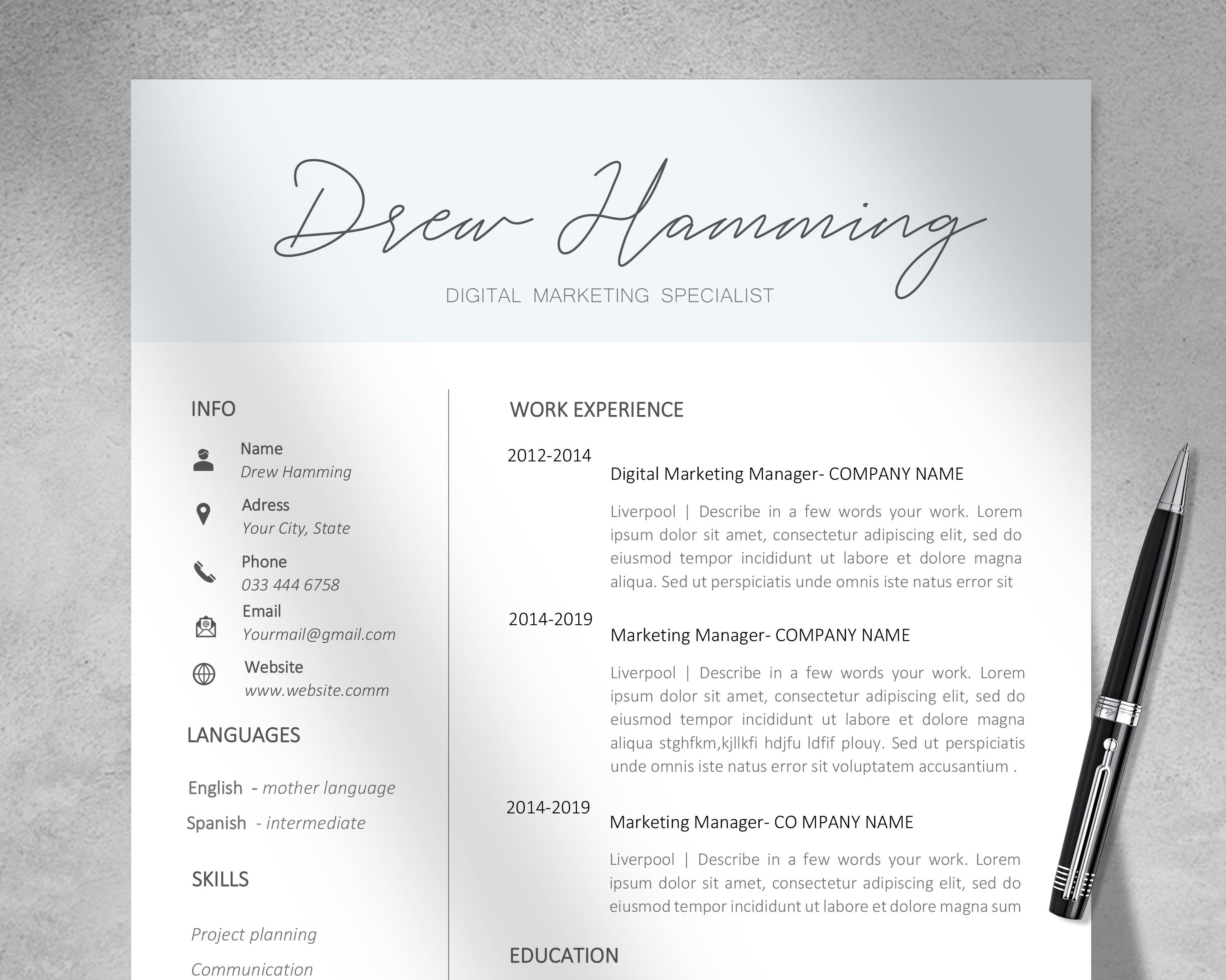 CV Template Word, CV Template Professional,resume Template With Photo