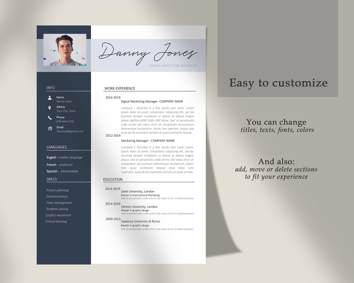 CV Template With Photo, Resume Template With Photo Etsy, CV Template