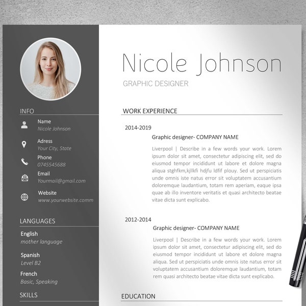 CV Template with Photo, Resume Template with Photo, CV Template Professional, CV Template for Word, Resume with Picture, Resume Template