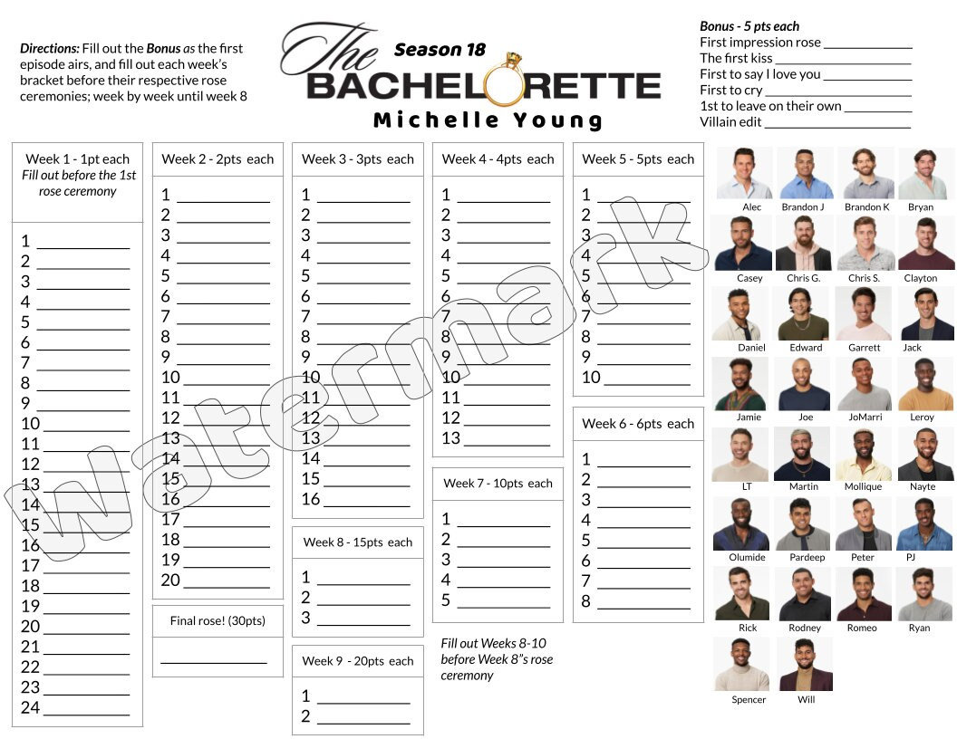 Bachelorette Bracket Michelle Young season 18 - Etsy