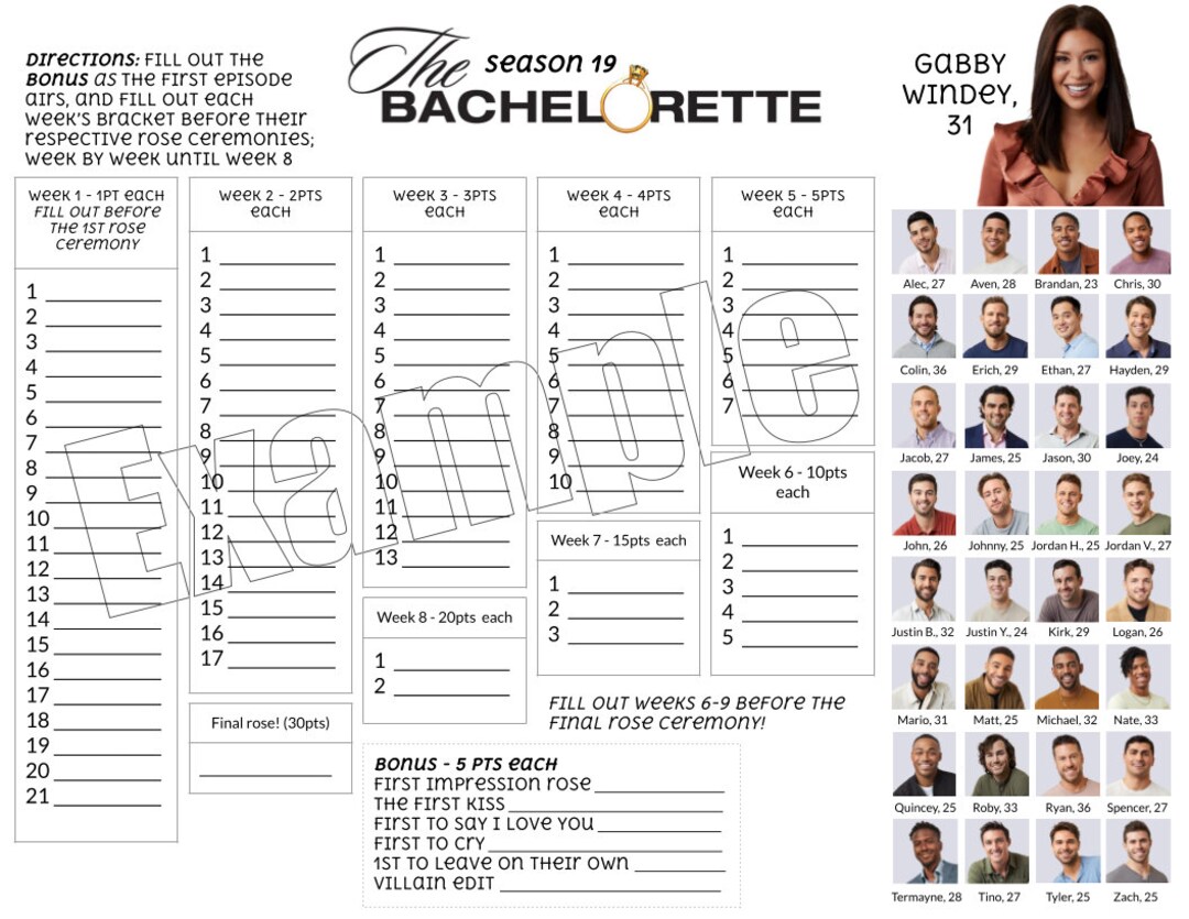 Bachelorette Bracket | Season 19 | Gabby Windey and Rachel Recchia - Etsy