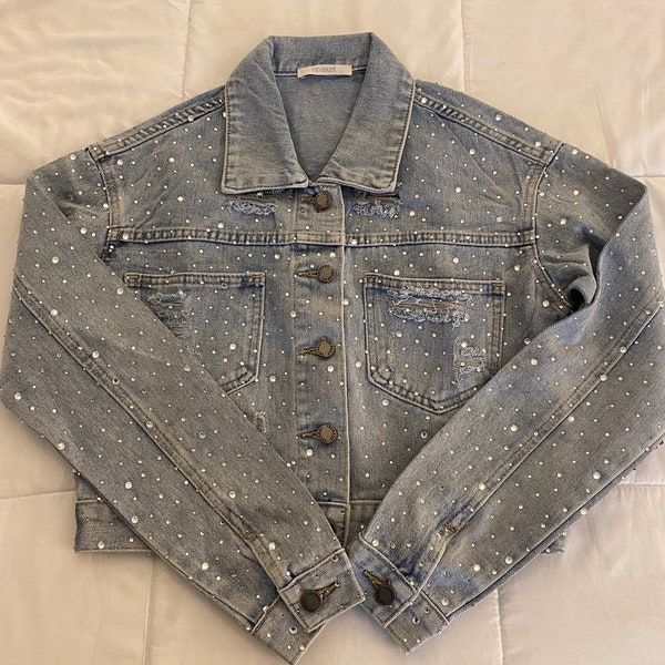 Jean Jacket • Sequin Embellishment Denim Jacket • Women’s jacket • Rhinestone • Embellished Crystals Jacket • Blue Jacket • Distressed Look