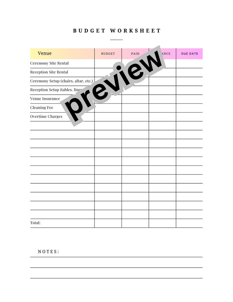 Wedding Budget Planner, Printable Wedding Budget Worksheet, Simple ...