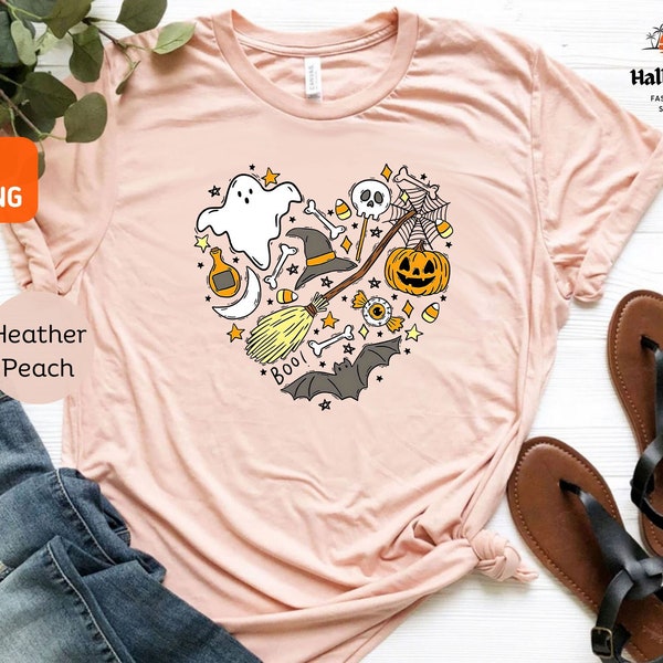 Halloween Doodles Hearth Shirt, Halloween Moms Shirt, Cute Halloween Theme Shirt, Halloween Ghost Tshirt, Happy Halloween Heart Shirt