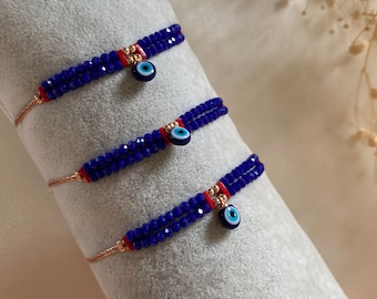 Pulsera Evil Eye, Pulsera de cuentas de cristal azul Saxe, Pulsera Dainty, Pulsera Dainty