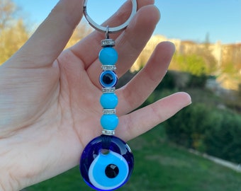 Evil Eye Keychain,Glass Evil Eye,Blue Evil Eye Keychain,Beads Keychain,Protection Keychain,Gift For Her