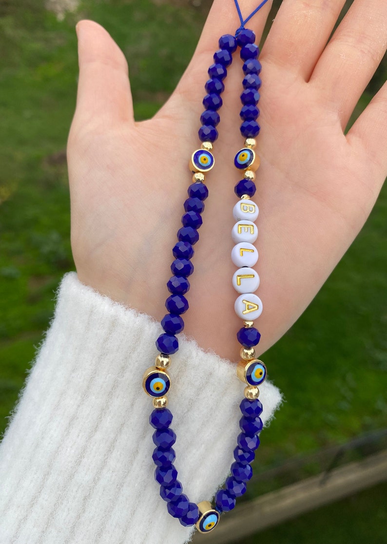Customizable Beaded Phone Charm Evil Eye Phone Strap Y2K Etsy
