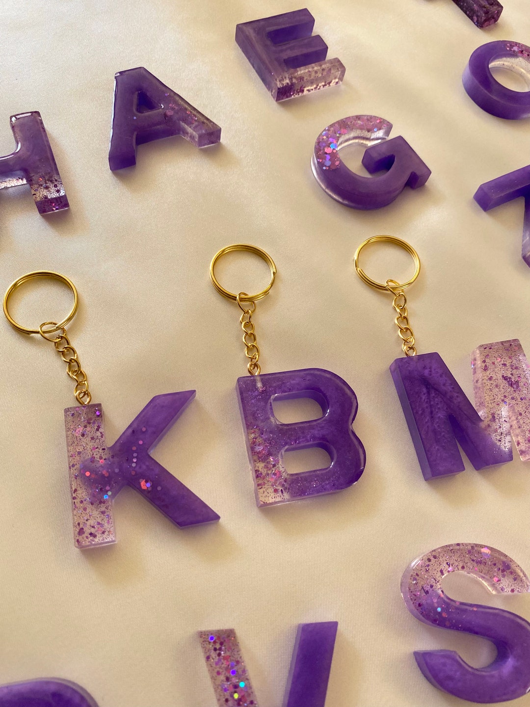 Initial Letter Keyring, Personalised Charm Keychain – Purple Wyvern Jewels