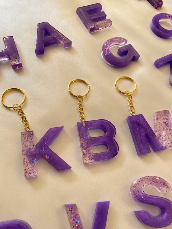 Purple Gold Glitter Initial Keychain – Bloomville Cottage Boutique