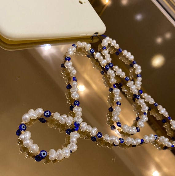 Aventurine Gemstone Crystal Beads Phone Charm, Personalized Phone Strap,  Evil Eye Beaded Phone Charm, Pearl Beaded Phone Chain,healing Gift 