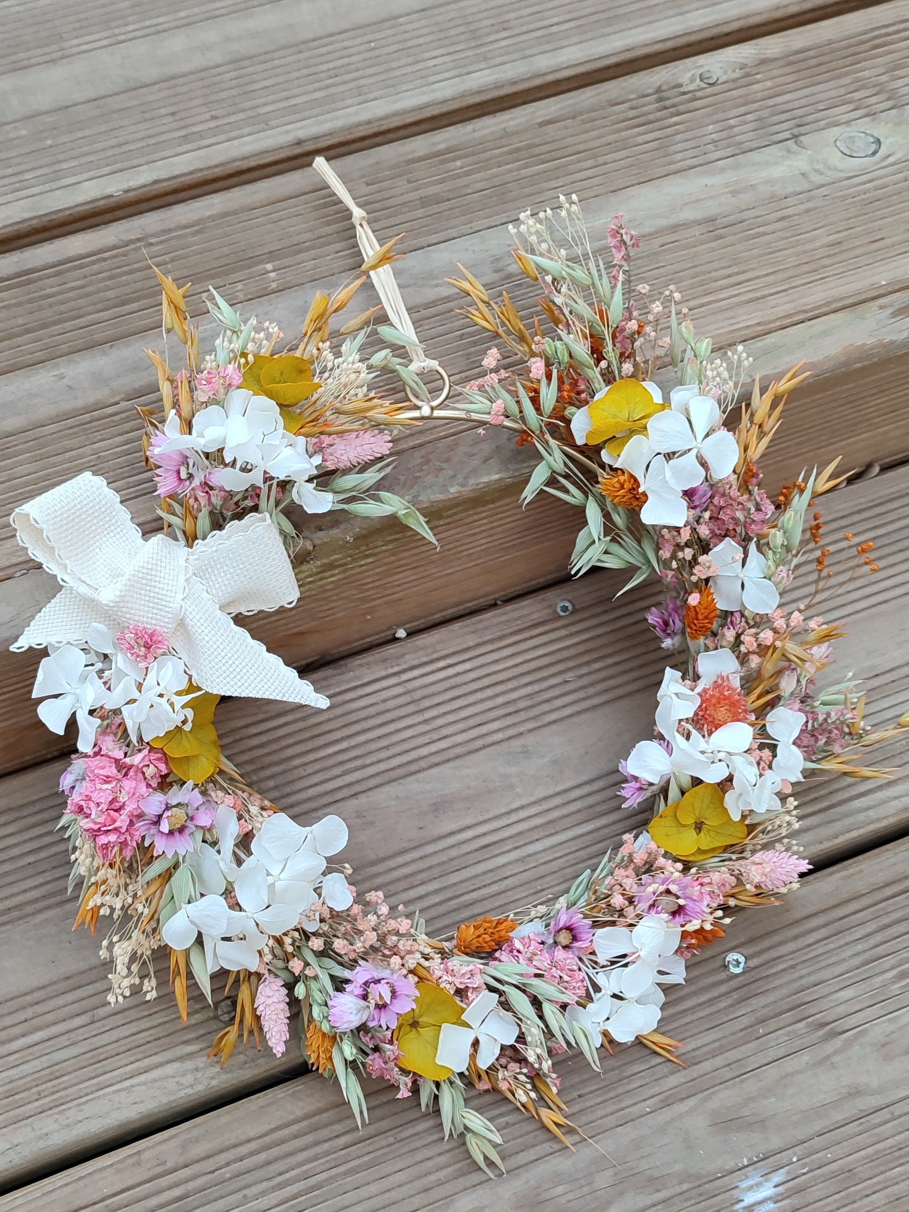 Couronne Murale de Fleurs Séchées et Stabilisées