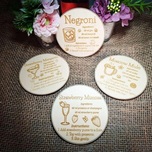 Untersetzer mit Cocktails oder Mocktails Rezepte auf Schiefer oder Holz (10cm) image 15