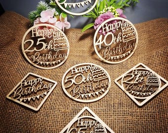 SVG Laser-Datei - Happy Birthday mit mehreren Jahreszahlen 25-teiliges Set | 2 Varianten: Rund & Diamant | SVG + LightBurn + DXF Datei