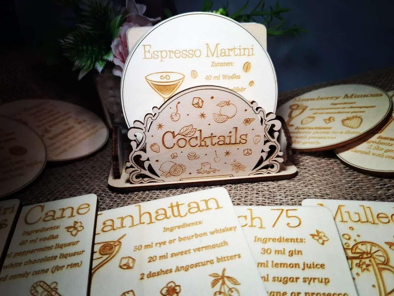 Untersetzer mit Cocktails oder Mocktails Rezepte auf Schiefer oder Holz (10cm) image 8