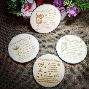 Untersetzer mit Cocktails oder Mocktails Rezepte auf Schiefer oder Holz (10cm) image 14
