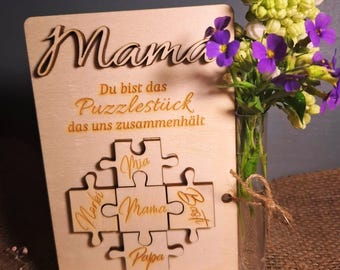 Puzzle Piece SVG File: Mama & Papa Gift, Laser Cut Design