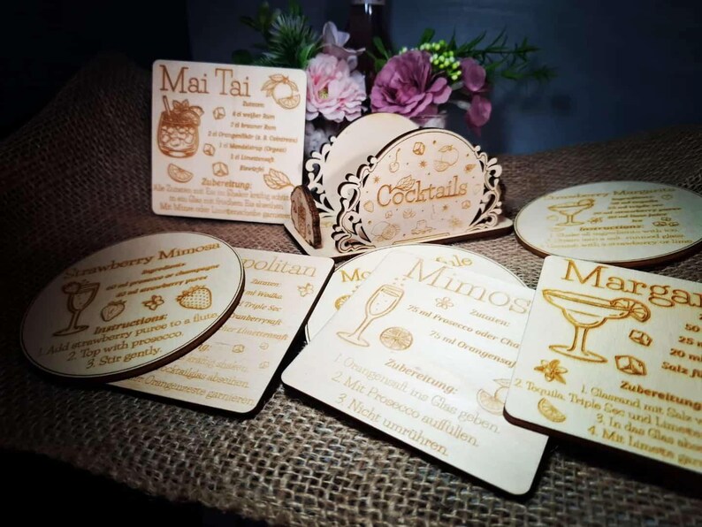 Untersetzer mit Cocktails oder Mocktails Rezepte auf Schiefer oder Holz (10cm) image 10