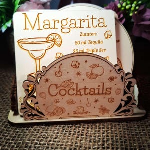 Untersetzer mit Cocktails oder Mocktails Rezepte auf Schiefer oder Holz (10cm) image 12