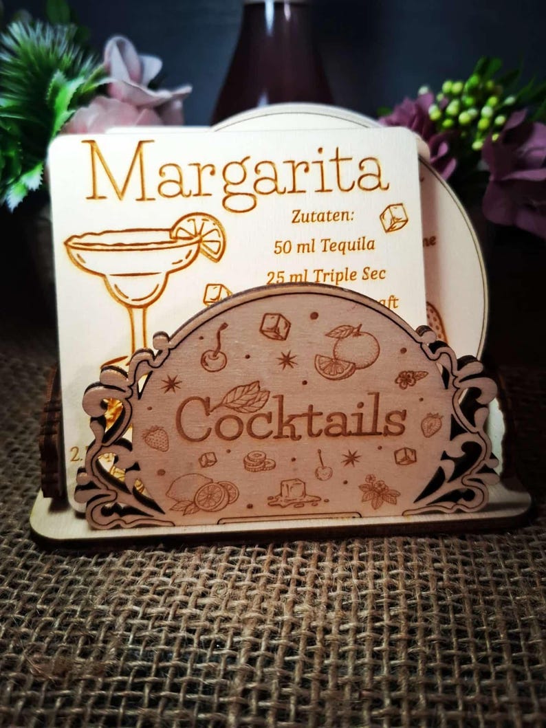 Untersetzer mit Cocktails oder Mocktails Rezepte auf Schiefer oder Holz (10cm) image 12