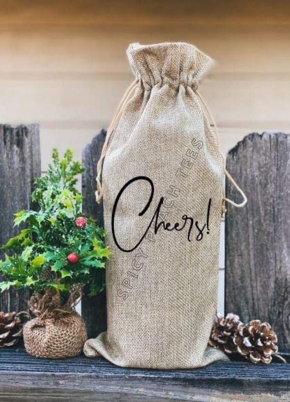 Darling Chalk Board Embroidered Burlap Wine Gift Bag-Cheers 