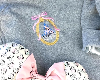 Embroidered Castle Zip Hoodie, Crewneck Sweatshirt, or CC T-shirt - Cinderella Coquette - Magical Kingdom Style Fairytale Jacket