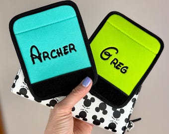 Suitcase Name Tag Disney Font - Custom Walt Vacation ID Wrap - Personalized Embroidered Luggage Handle Wrap - Suitcase Label Charm