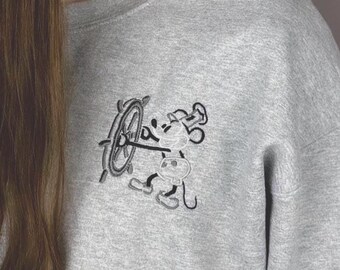 Steamboat Mickey Embroidered Sweatshirt or Comfort Colors T-shirt - Steamboat Willie Mouse Crewneck