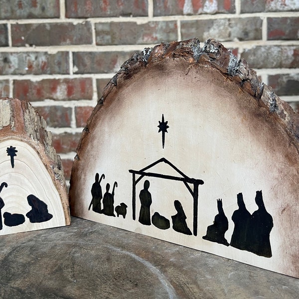 Handmade - Wood burned Nativity half rounds - Christmas decor