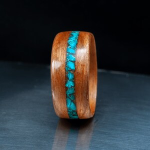 Oak Bent Wood Ring with a Crushed Turquoise (Firoza) Inlay, Handmade Rings in Any Size