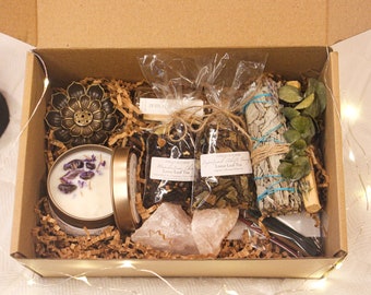 Personalizable Spiritual Gift Box, Soy Candle, Sage, Palo Santo, Rose Quartz Crystals, Incense, Tea, Natural, Holistic Gift, Spa Set, Home