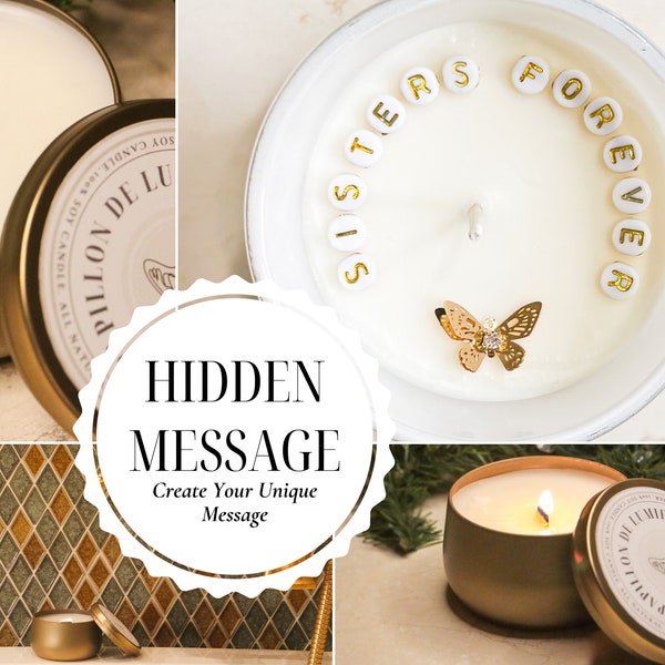 Hidden Message All-Natural Soy Wax Candle | 8 oz. Gold Tin | Personalizable Candle | Custom Message | French Style | Spa Self-Care | For Her