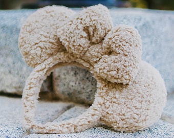 Caramel Cappuccino Sherpa Light Tan Taupe Fluffy Mouse Ears