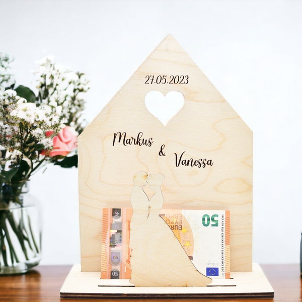 Personalisiert Hochzeit Geschenk Holzhaus mit Namen | Familienschild Geldgeschenke / Brautpaare geschenke