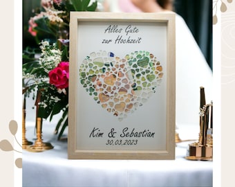 Cadre personnalisé pour cadeau de mariage en argent, coeur découpé