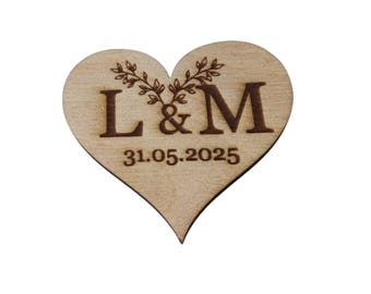 Personalized Wooden Heart Wedding Favor – Custom Initials & Date – Guest Gift
