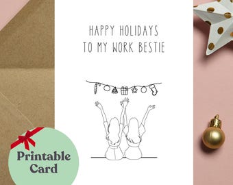 Christmas Card for Work Bestie, Happy Holidays to My Work Bestie, Printable Christmas Card for Coworker or Boss, Instant Download
