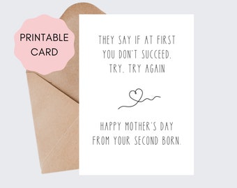 Mother&#39;s Day Card From Second Born | Funny Mother&#39;s Day Card | Printable Funny Mother&#39;s Day Card | Downloadable Mother&#39;s Day Card