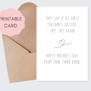 Tarjeta del Día de la Madre del tercer nacido / Tarjeta divertida del Día de la Madre / Tarjeta divertida imprimible del Día de la Madre / Tarjeta descargable del Día de la Madre
